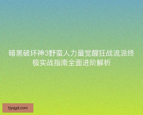 暗黑破坏神3野蛮人力量觉醒狂战流派终极实战指南全面进阶解析